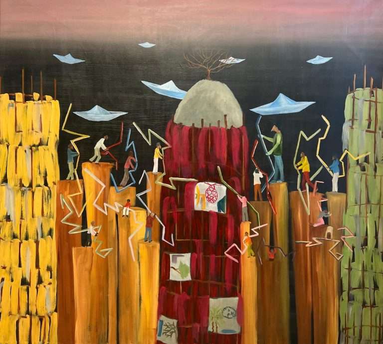 בונים מגדלים שמן על בד 220x200 220