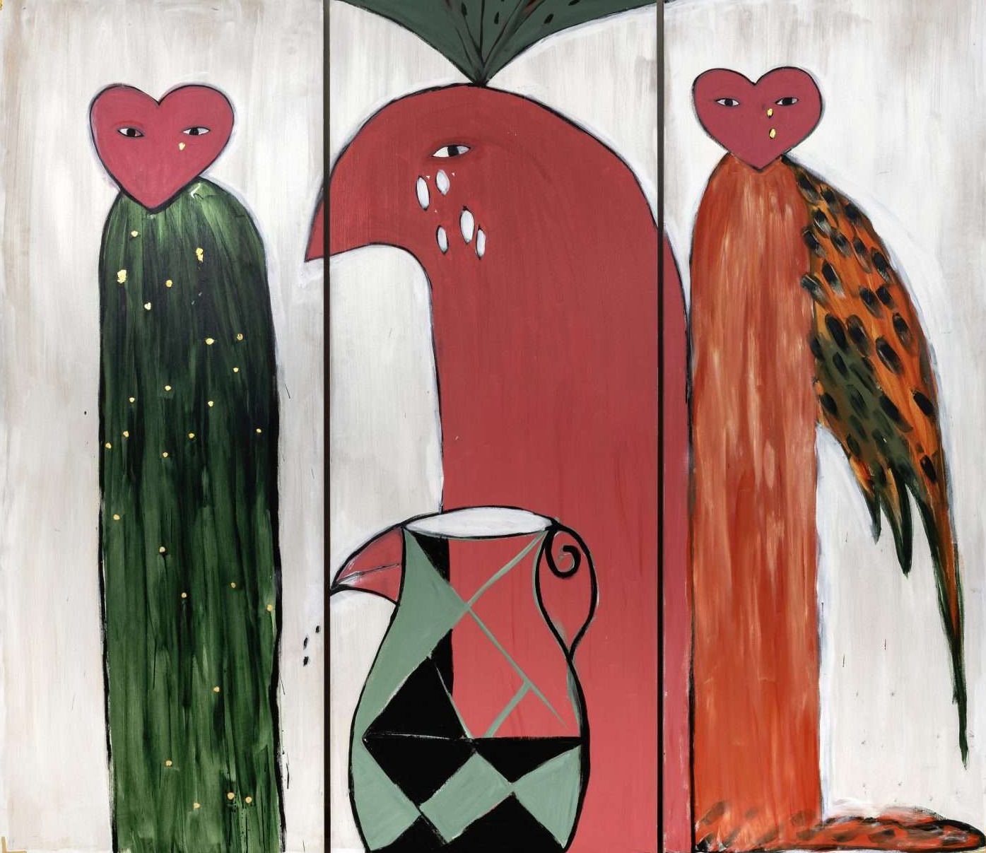 משפחה, 2020, אקריליק ועלי זהב על עץ,